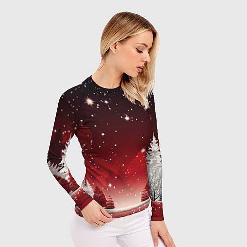 Женский рашгард Зимний берег реки с деревьями и льдом / 3D-принт – фото 3