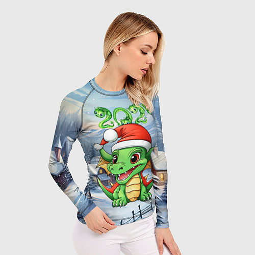 Женский рашгард Милый зеленый дракончик 2024 / 3D-принт – фото 3