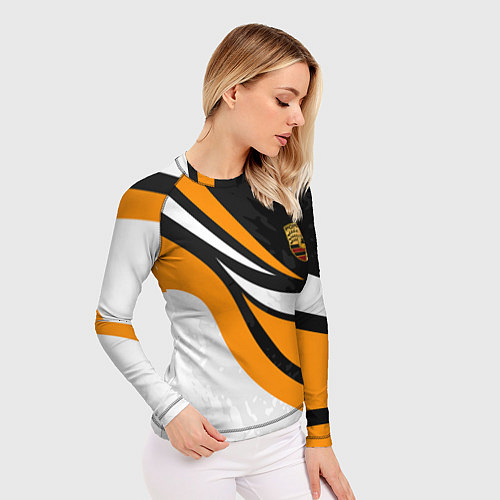 Женский рашгард Porsche - Оранжевая абстракция / 3D-принт – фото 3