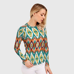 Рашгард женский Орнамент икат - имитация аткласной ткани, цвет: 3D-принт — фото 2