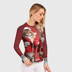 Рашгард женский С новым котом - два кота в костюмах Санты, цвет: 3D-принт — фото 2
