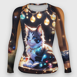 Рашгард женский Кот и новогодние украшения, цвет: 3D-принт