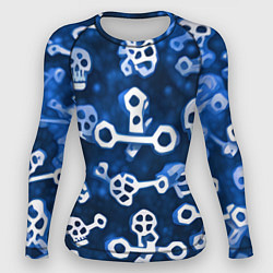 Рашгард женский Белые черепки и кости на синем, цвет: 3D-принт