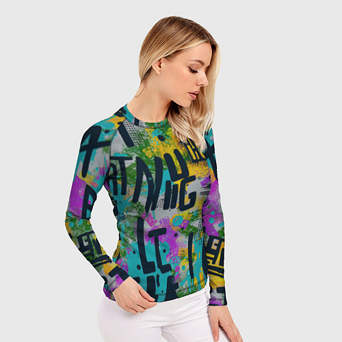 Женский рашгард Загадочный абстрактный текст на ярком фоне / 3D-принт – фото 3