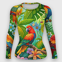 Рашгард женский Попугаи - экзотические птицы, цвет: 3D-принт