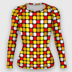 Рашгард женский Красные, жёлтые и белые квадраты, цвет: 3D-принт