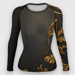 Рашгард женский Объемные золотые узоры на черной ткани лепнина, цвет: 3D-принт