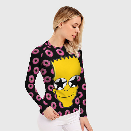 Женский рашгард Барт Симпсон на фоне пончиков / 3D-принт – фото 3
