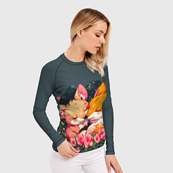 Рашгард женский Милые лисички в цветах, цвет: 3D-принт — фото 2
