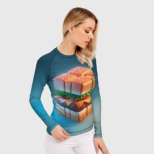 Женский рашгард Абстрактный гамбургер в форме куба / 3D-принт – фото 3