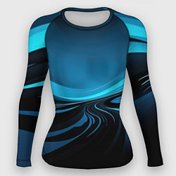 Рашгард женский Геометрическая абстракция черных и синих волн, цвет: 3D-принт