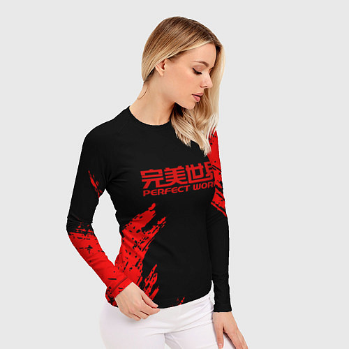 Женский рашгард Perfectworld красные краски / 3D-принт – фото 3
