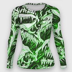 Женский рашгард Белые клыки на зелёном фоне