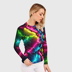 Рашгард женский Трещина - неон, цвет: 3D-принт — фото 2