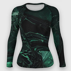 Рашгард женский Черно-зеленый мрамор, цвет: 3D-принт