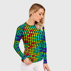 Рашгард женский Разноцветные квадраты на чёрном фоне, цвет: 3D-принт — фото 2