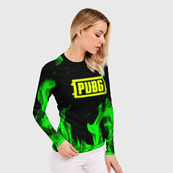 Рашгард женский PUBG кислотное лого огненный стиль, цвет: 3D-принт — фото 2