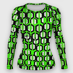 Рашгард женский Техно узор из шестиугольников зелёный, цвет: 3D-принт