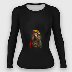Рашгард женский Лев хиппи с дредами на черном фоне, цвет: 3D-принт