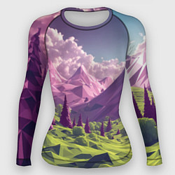 Рашгард женский Геометрический зеленый пейзаж и фиолетовые горы, цвет: 3D-принт