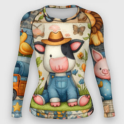 Рашгард женский Прикольный телёнок и его друзья - пэчворк, цвет: 3D-принт