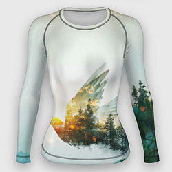 Рашгард женский Летящий голубь и лес эффект двойной экспозиции, цвет: 3D-принт