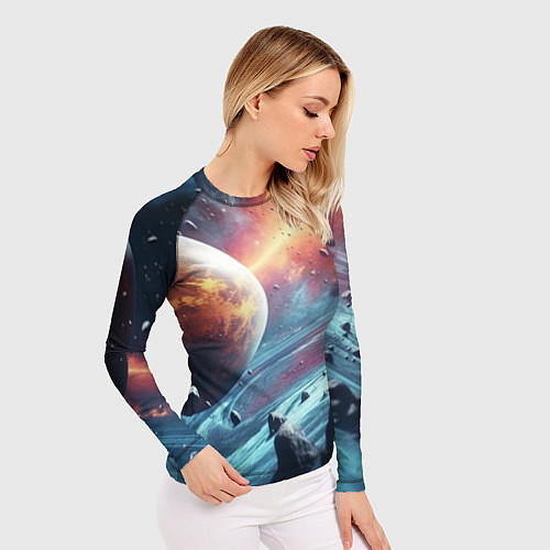 Женский рашгард Объемный космос и планеты / 3D-принт – фото 3