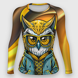 Рашгард женский Модная сова и желтый спиральный фон, цвет: 3D-принт
