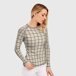 Рашгард женский Светлый коричневый паттерн клетчатый, цвет: 3D-принт — фото 2
