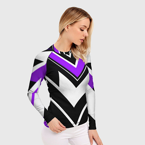 Женский рашгард Фиолетово-белые полосы на чёрном фоне / 3D-принт – фото 3