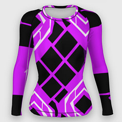 Женский рашгард Чёрные квадраты и белые полосы на фиолетовом фоне