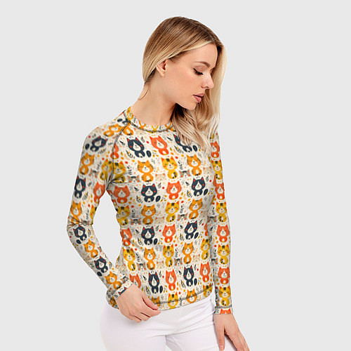 Женский рашгард Разноцветные котята ретро узор / 3D-принт – фото 3