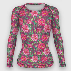Рашгард женский Пионы и шмели, цвет: 3D-принт