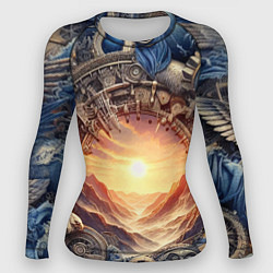 Женский рашгард Закат солнца в горах - стимпанк коллаж