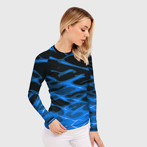 Женский рашгард Синие абстрактные полосы на чёрном фоне / 3D-принт – фото 3