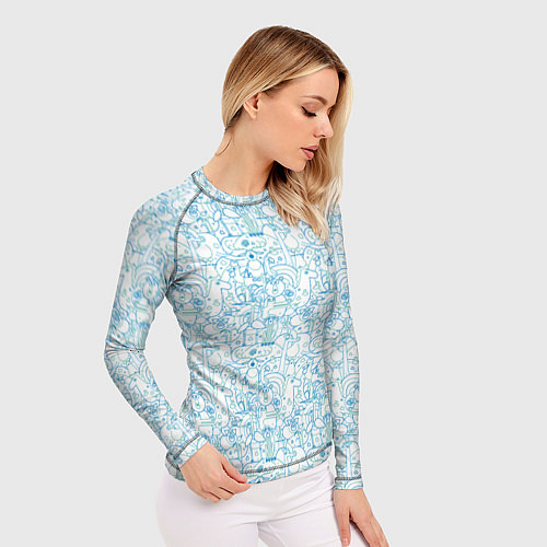 Женский рашгард Дудл - паттерн звери рисованные лайнарт / 3D-принт – фото 3