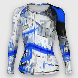 Рашгард женский Сине-белая абстракция на чёрном фоне, цвет: 3D-принт