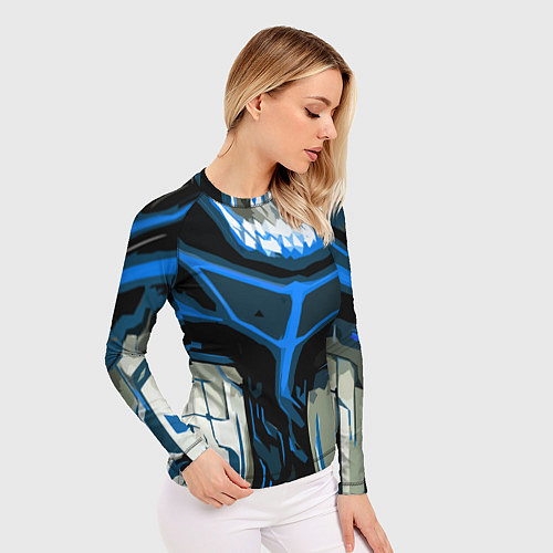 Женский рашгард Blue stripes on a black and white background / 3D-принт – фото 3