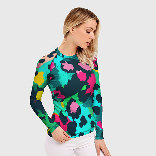 Женский рашгард Кислотный зеленый леопардовый камуфляж / 3D-принт – фото 3