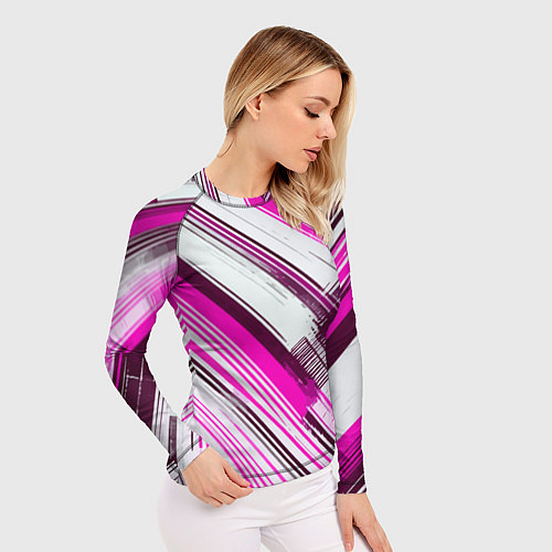 Женский рашгард Розовые диагональные полосы на белом фоне / 3D-принт – фото 3