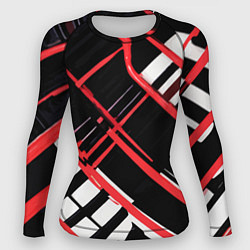 Рашгард женский Красно-белые линии на чёрном фоне, цвет: 3D-принт
