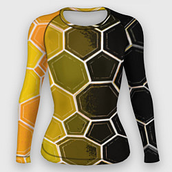 Рашгард женский Белые шестиугольники на чёрно-жёлтом фоне, цвет: 3D-принт