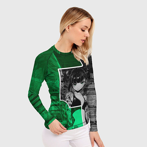 Женский рашгард Девушка с татуировками в серо-зелёных тонах / 3D-принт – фото 3