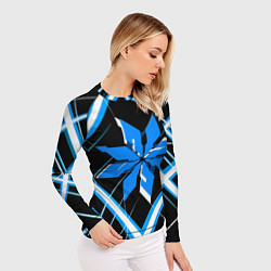 Рашгард женский Сине-белая звезда и полосы на чёрном фоне, цвет: 3D-принт — фото 2
