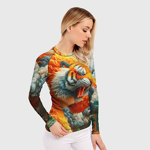 Женский рашгард Сказочный облачный тигр - нейроарт фантазия / 3D-принт – фото 3