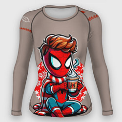 Рашгард женский Новогодний человек-паук с горячим шоколадом, цвет: 3D-принт