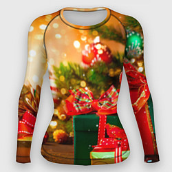 Рашгард женский Новогодние подарки под ёлку, цвет: 3D-принт