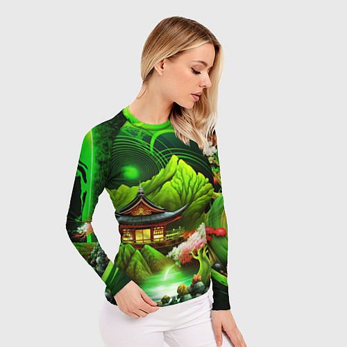 Женский рашгард Природа Японии в зеленых цветах / 3D-принт – фото 3