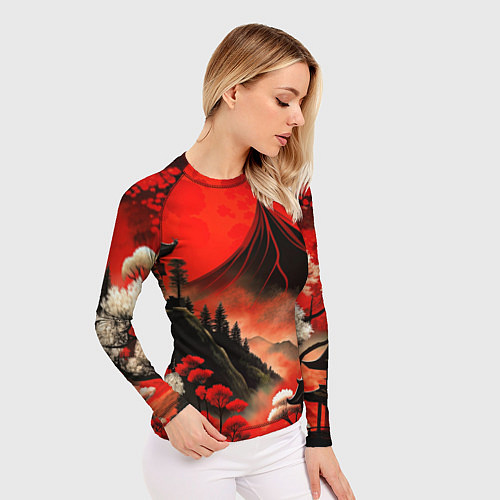 Женский рашгард Япония природа в красном цвете / 3D-принт – фото 3
