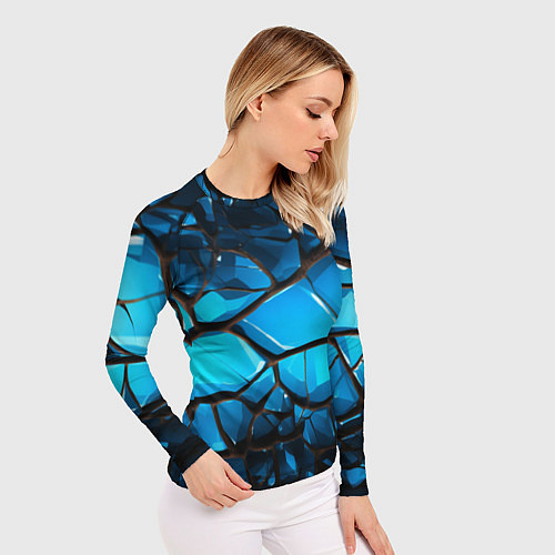 Женский рашгард Синяя текстура объемных плит / 3D-принт – фото 3